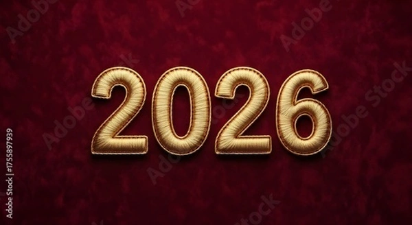 Fototapeta elegant golden 2026 numbers on red textured background