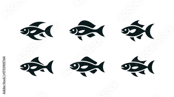 Fototapeta Modern vector art design six stylized goldfish illustrations scalable eps graphic vector illustration white background