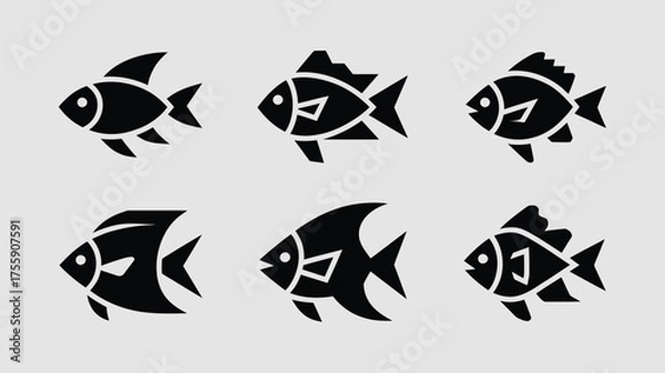 Fototapeta Minimalist vector illustration of six stylized fish icons scalable for design projects eps vector illustration white background
