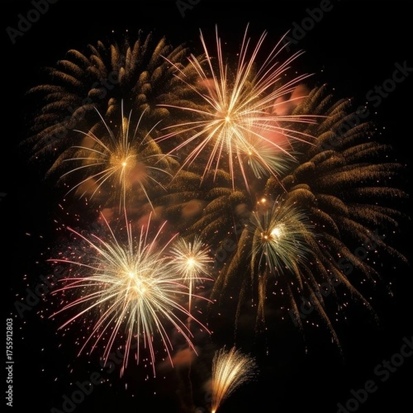 Fototapeta beautiful colorful firework display set for celebration happy new year and merry christmas and fireworks on black background