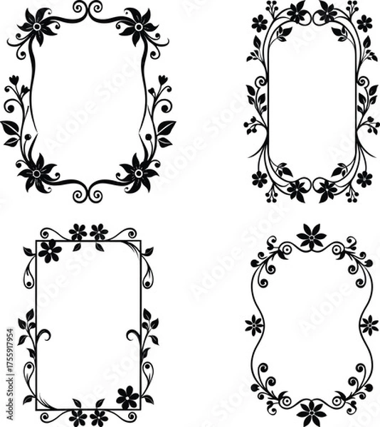 Obraz Vector art of four floral frames, ideal for adding a touch of nature
