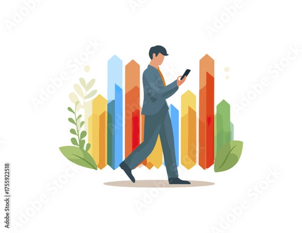 Obraz Business professional interacting with data visualization on mobile phone