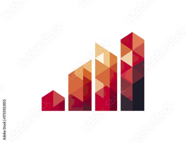 Fototapeta Abstract geometric shapes rising on black background