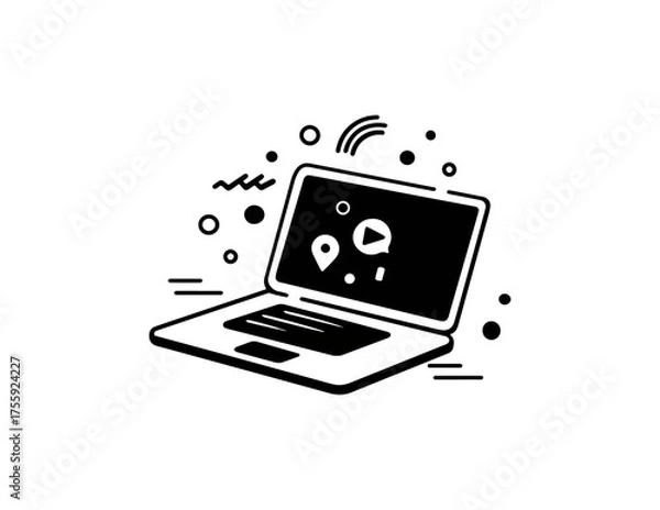 Fototapeta Abstract iconography navigation play and location symbols on black