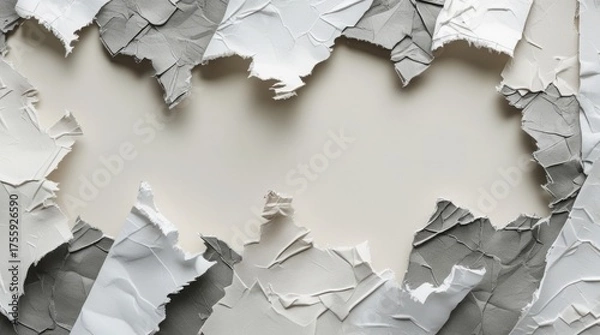 Fototapeta Set of ripped paper edges isolated with clipping path on background. Jagged torn paper textures create raw, artistic style