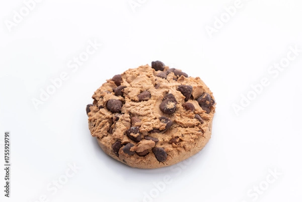Fototapeta Delicious cookie with chocolate chips on a white background. Homemade sweets.