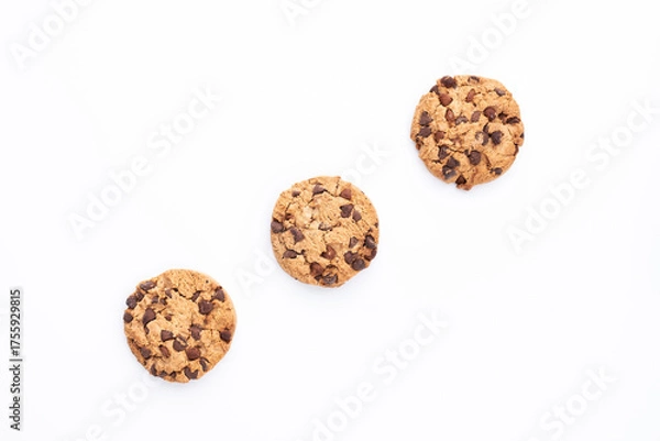 Fototapeta chocolate chip cookies on a white background. Copy space for text