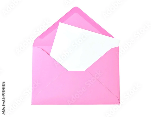 Fototapeta A close-up image of an opened pink envelope with a white card inside on black background