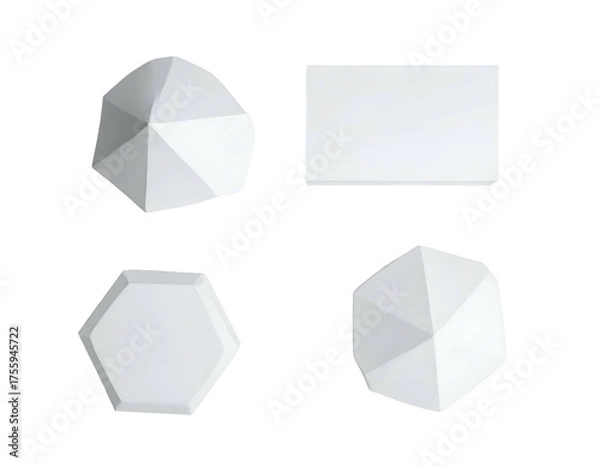 Fototapeta Four white, geometrical shapes of different forms against a transparent, black background
