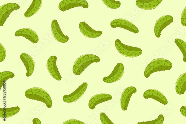 Fototapeta Pickle or green cucumber seamless pattern isolated on light green background