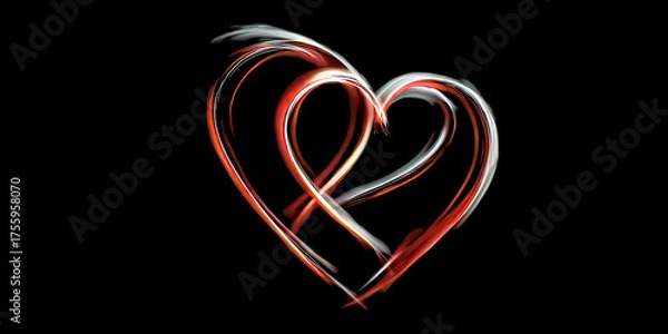 Fototapeta Abstract Light Painting of Two Intertwined Hearts on a Black Background