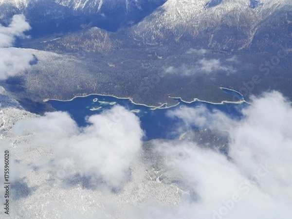 Fototapeta Snow covered mountain top in Austria. View of the Alps from the Zugspitze, the highest mountain in Germany