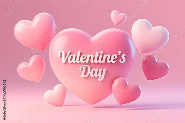 Obraz 3D Pink Hearts and Valentine's Day Typography