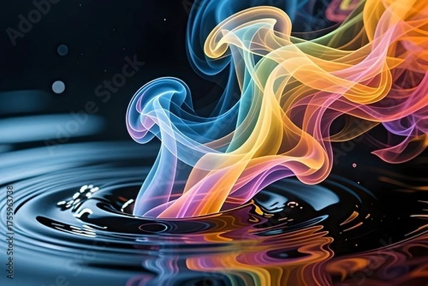 Obraz Dark Water Ripples with Luminous Rainbow Smoke