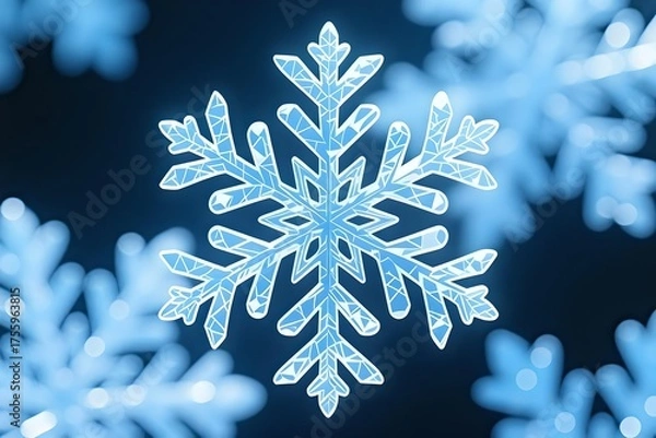 Obraz Glowing Cyan Crystal Snowflake on Dark Background