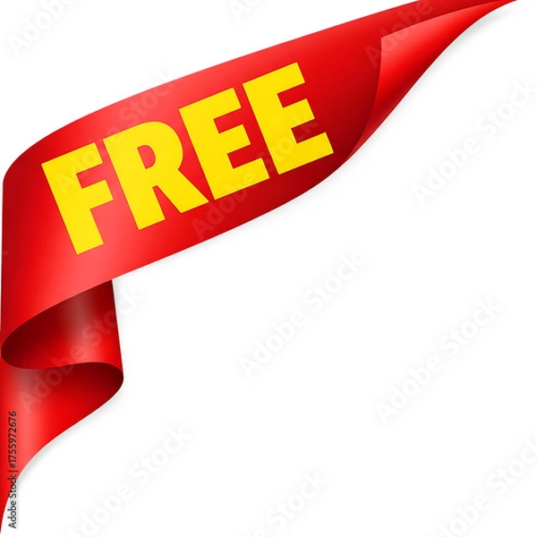 Fototapeta Vibrant red corner ribbon with the word free in yellow, perfect for promotional material and special offers isolated on transparent background
