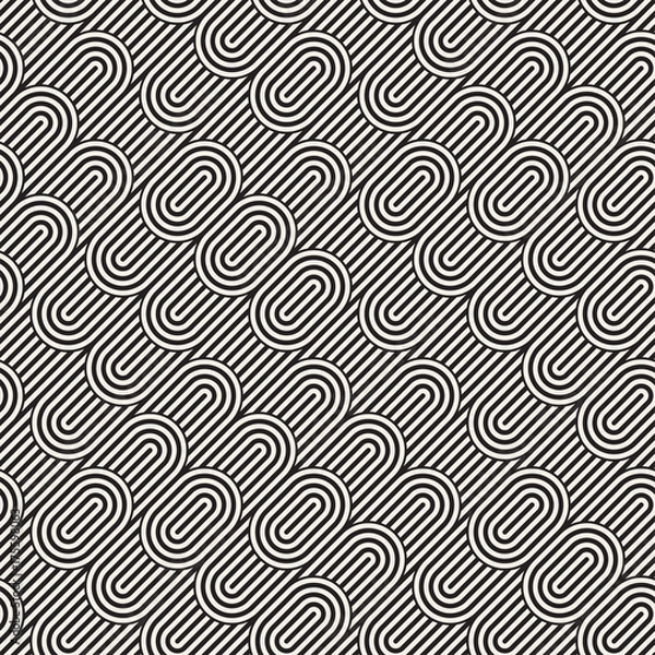 Fototapeta Seamless monochrome waving pattern. Abstract stripy background. Vector irregular round stripes design.