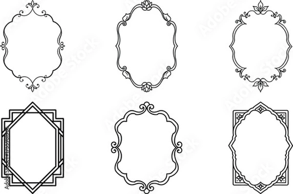 Obraz Vector art of set of six ornate frames for elegant designs