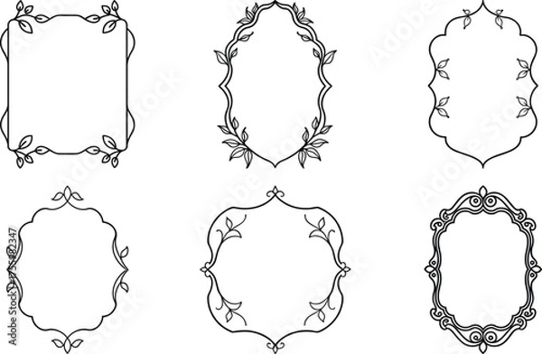 Fototapeta Vector art of set of six vintage frames for elegant designs