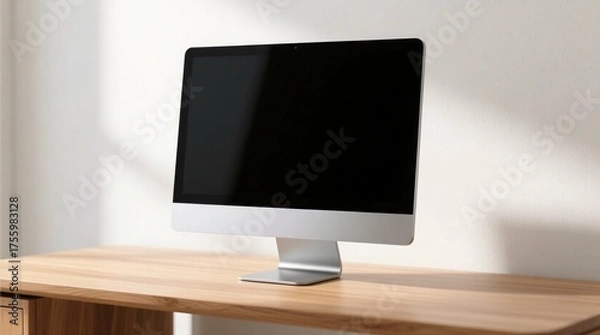 Fototapeta Sleek Desktop Computer on Wooden Desk with Natural Lighting