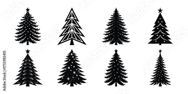 Fototapeta Festive Forest: A collection of elegant Christmas tree silhouettes set against a clear backdrop, conveying the magic of the holiday season.