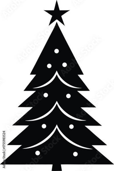 Fototapeta Christmas Tree Silhouette: The classic silhouette of a Christmas tree adorned with ornaments and a star, capturing the holiday spirit with simplicity.