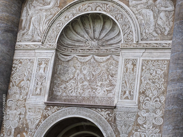 Fototapeta Renaissance sgraffito wall detail with allegorical figures