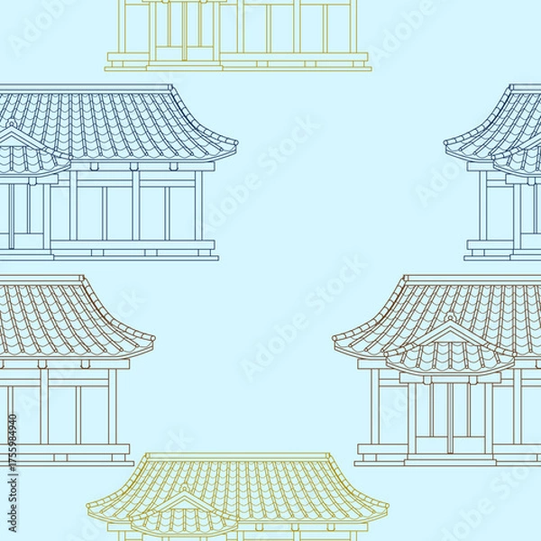 Fototapeta Editable Outline Style Front View Japanese Traditional House Vector Illustration in Various Colors for Creating Background of Tourism Travel and Culture or History Education