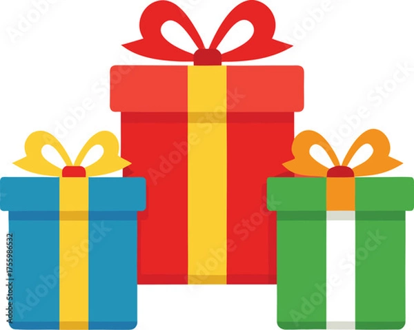 Fototapeta Gift Boxes: A collection of vibrant gift boxes, each wrapped with a decorative bow, ready to bestow joy and excitement for any celebratory occasion.