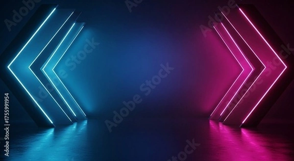 Fototapeta Neon Arrow Path Guiding Light Amidst a Colorful, Futuristic Dimension
