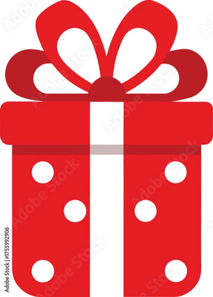 Fototapeta Wrapped Surprise: A vibrant gift box, wrapped in festive red, adorned with playful polka dots and a delicate bow, ready to be unwrapped.