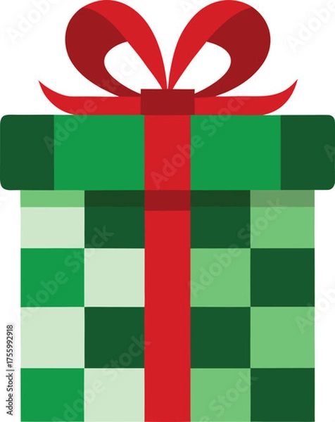 Fototapeta Festive Gift: A vibrant, eye-catching gift box, elegantly adorned with a rich red ribbon, symbolizing warmth, generosity, and joy.