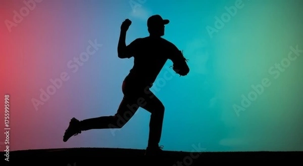 Obraz 
Dynamic Athlete Silhouette: Gradient Motion Graphic for Sports Branding & Energy