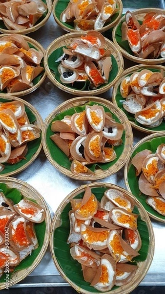 Obraz Thai Crispy Pancakes in Woven Baskets, Thai dessert, Thaifood.
