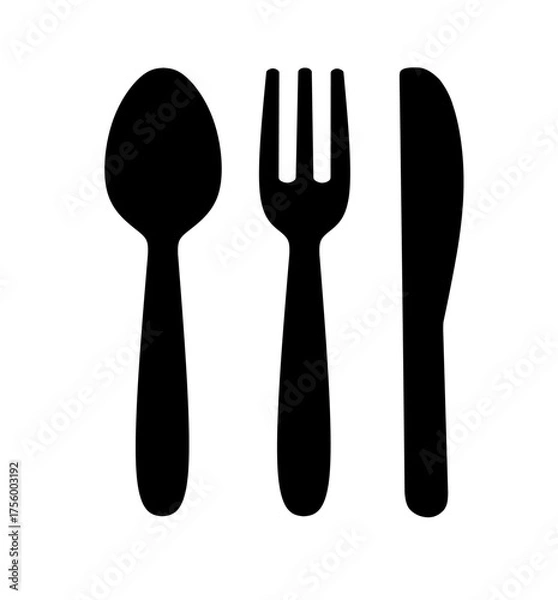 Fototapeta Vector icon of spoon, fork and knife on white background. restaurant icon