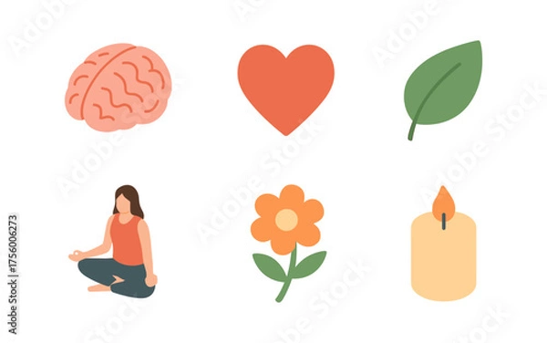 Fototapeta Minimalist icons of mindfulness and wellness with nature and meditation elements