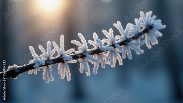 Fototapeta A branch covered in frosty snow