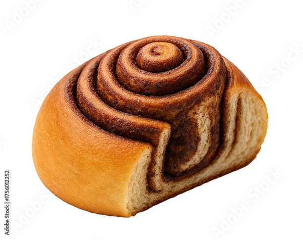 Fototapeta Cinnamon roll bun with bite isolated on transparent background