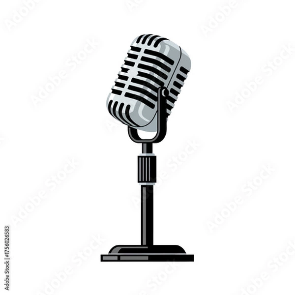 Obraz Vintage microphone on stand isolated on white background.