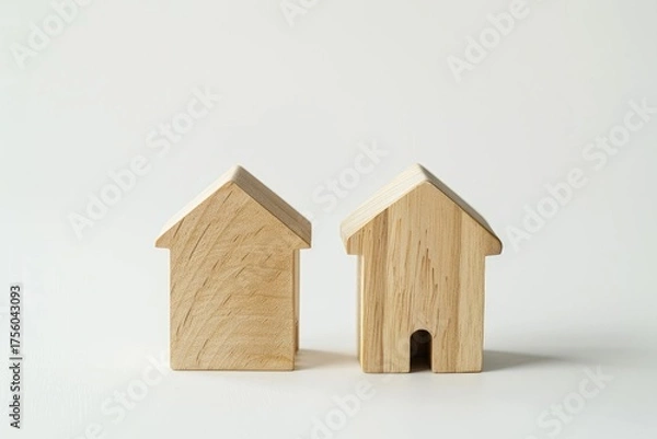 Obraz Two Wood Homes Standing Together on White Backdrop Representing Real Estate