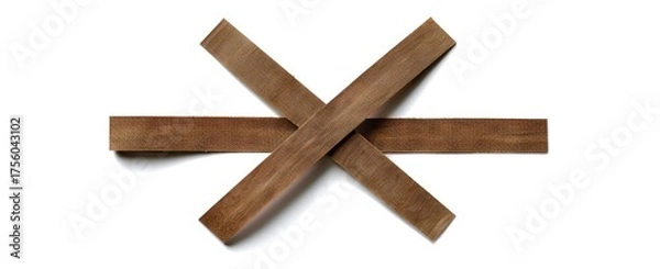 Obraz Two wooden boards form an X on white. Background is white. Use construction