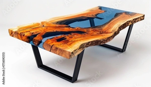 Obraz Unique Wood Resin Coffee Table Interior design on white background for home decor