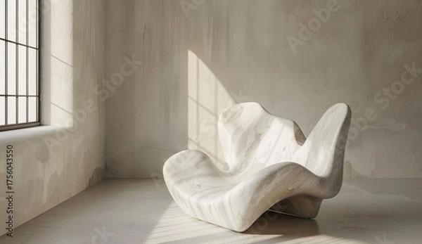 Obraz Unique Wooden Chair in Light-Filled Corner, Shadow Play. Interior Design Element