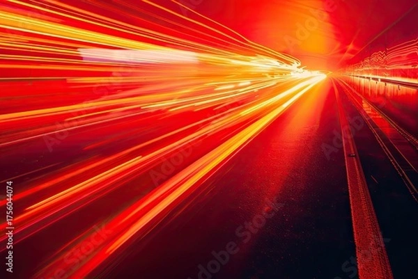Obraz Vehicle light streaks through a tunnel for transportation or highway safety concepts