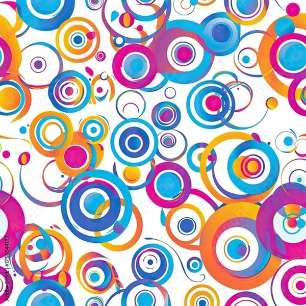 Obraz Vibrant circles overlap on white, creating a retro background. Graphic design asset