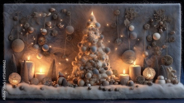 Fototapeta フェルトと羊毛で作られたクリスマスツリーのエレガントな飾り