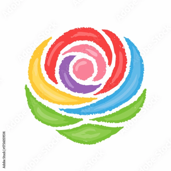 Obraz Colorful crayon roses collection. Naive style kid's drawing. Pencil ink drawing flowers and leaves in naive style, childish or primitive drawing. Kids doodle vector illustrations
