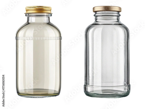 Fototapeta high resolution glass bottle mockup transparent, glass jar mockup png, transparent glass bottle mockup, high res bottle mockup isolated, glass jar 3d mockup transparent, clear glass bottle mockup,