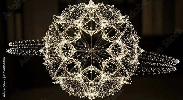 Fototapeta Glowing sphere art, composed of myriad lights, hangs in soft-focus space
