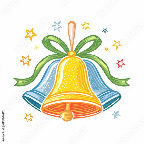 Obraz Colorful crayon Christmas bells collection. Naive style kid's drawing. Pencil ink drawing in naive style, childish or primitive drawing. Kids doodle vector illustrations